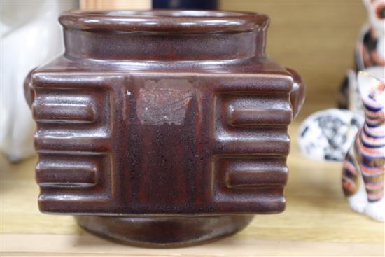 A Chinese faux bronze porcelain cong vase